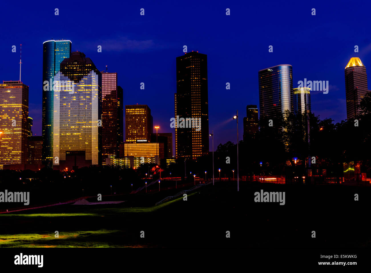 Houston downtown buildings at dusk Stock Photo Alamy