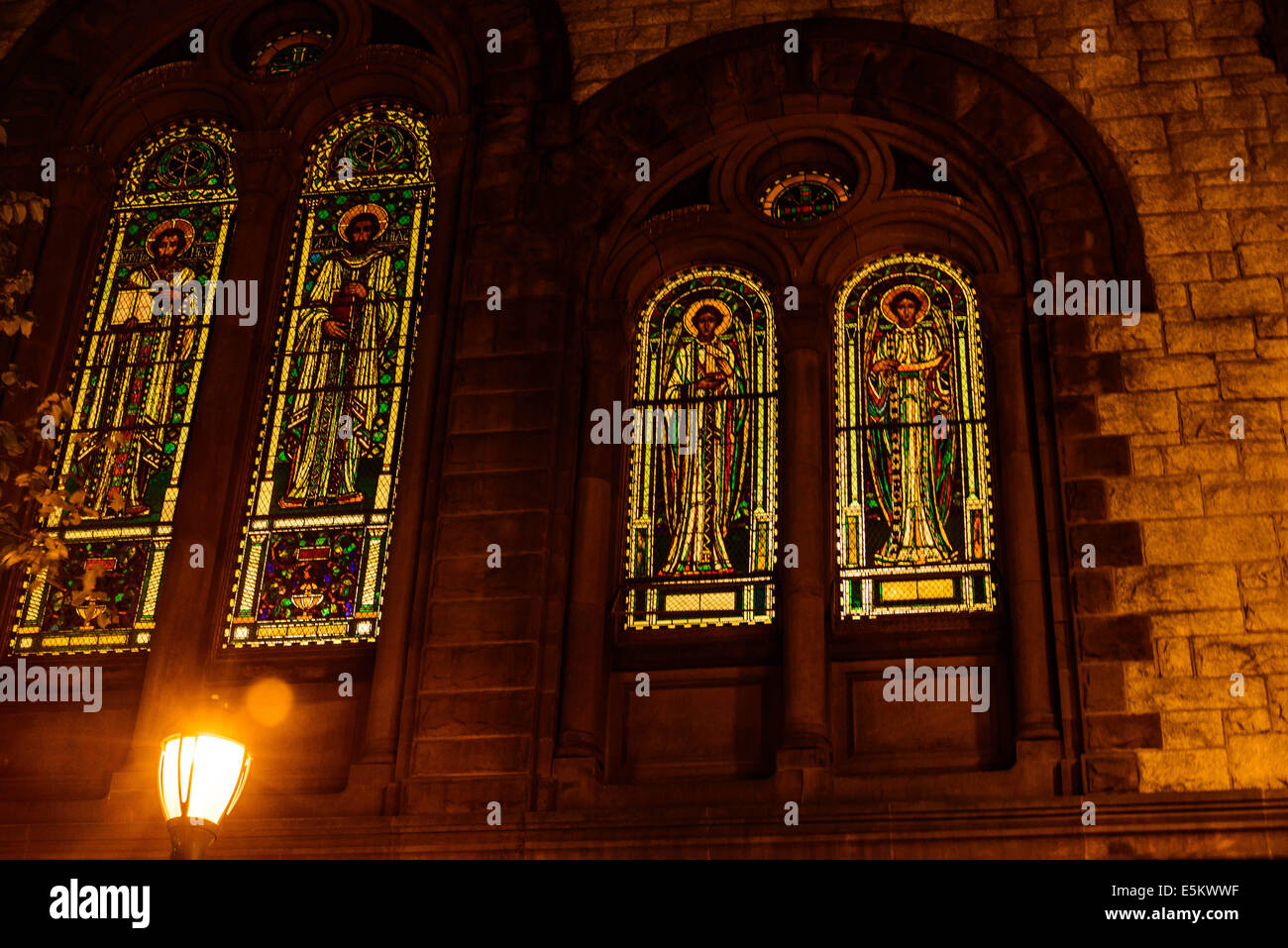 glowing stained glass windows at night Stock Photo Alamy
