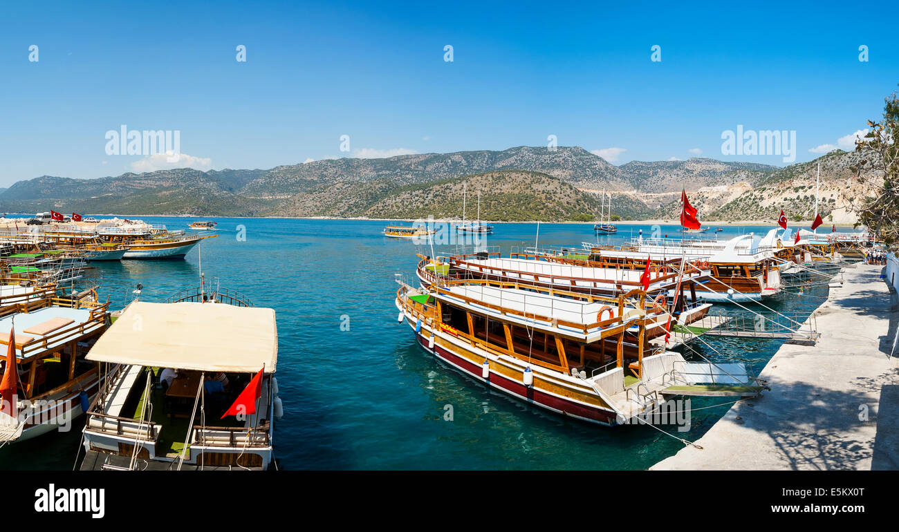 Turkish coast, yachts, panoramic view of the bay and Demre Stock Photo