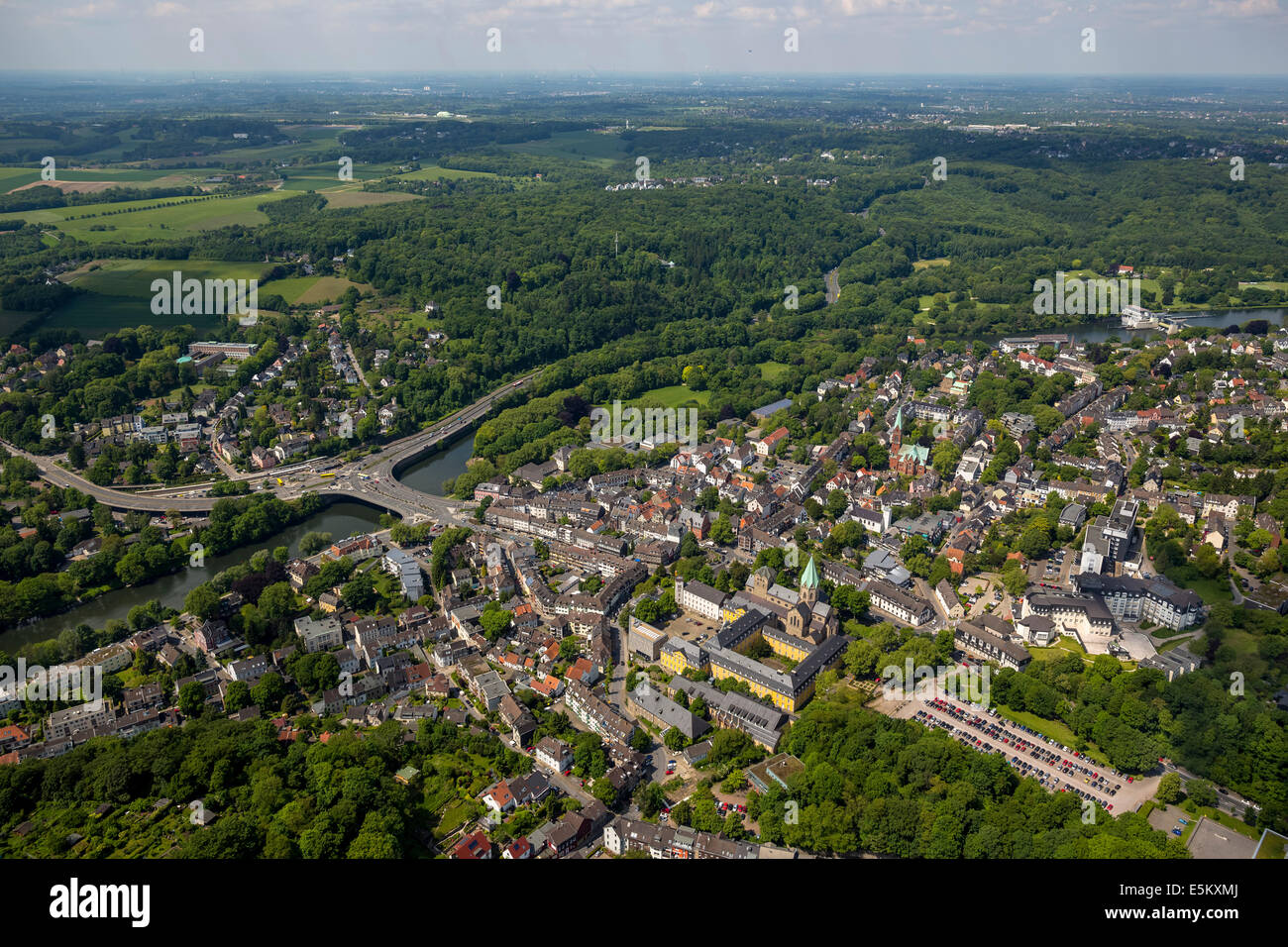 Aerial view of Werden, Essen, Ruhr district, North Rhine-Westphalia, Germany Stock Photo