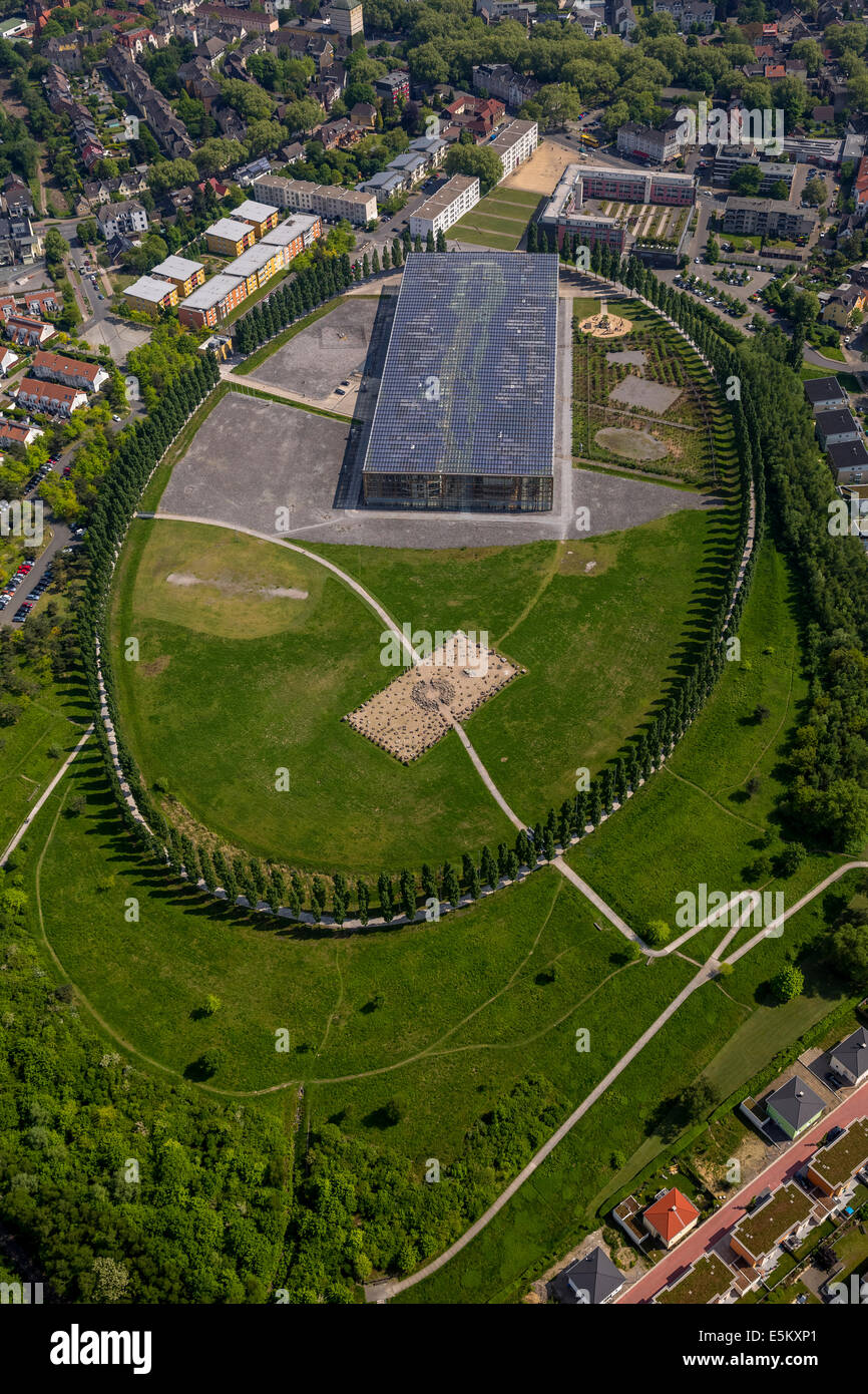 Solar system, Akademie Mont-Cenis, aerial view, Herne, Ruhr district, North Rhine-Westphalia, Germany Stock Photo