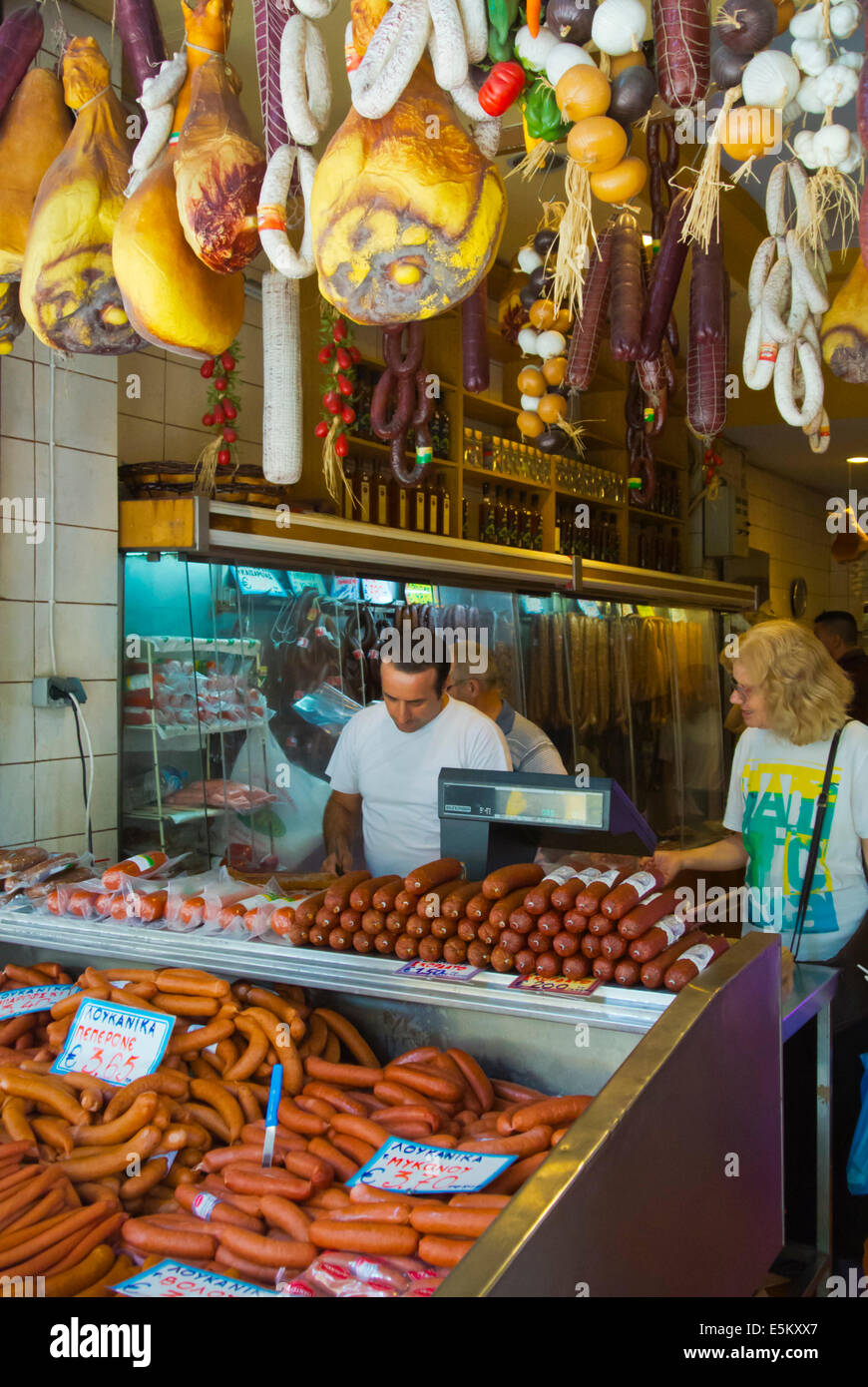 Butcher's shop, Kentriki Agora the central market hall, central Athens, Greece, Europe Stock Photo