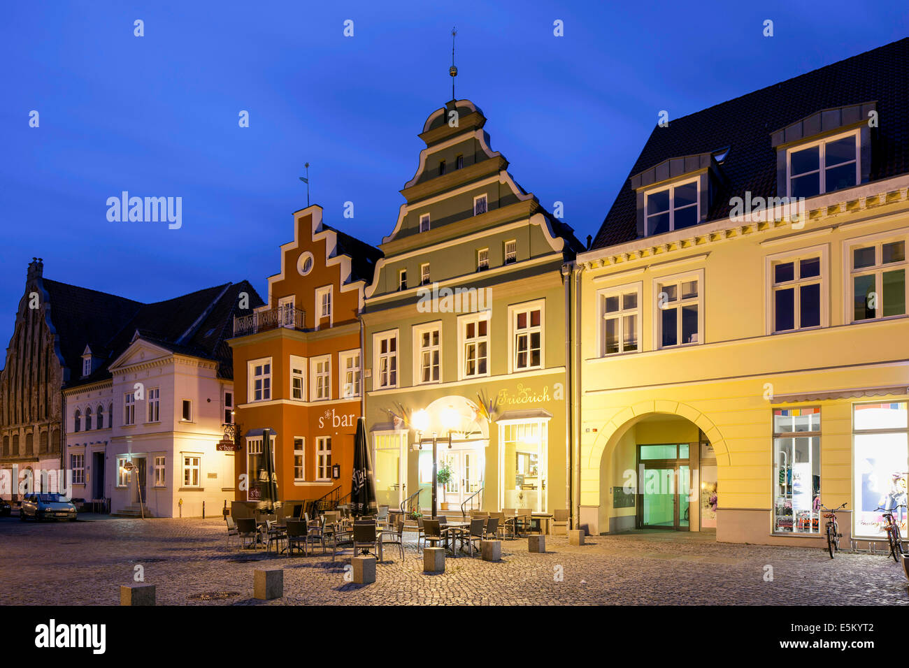North German gabled houses on the market square, Hanseatic City of Greifswald, Mecklenburg-Western Pomerania, Germany Stock Photo
