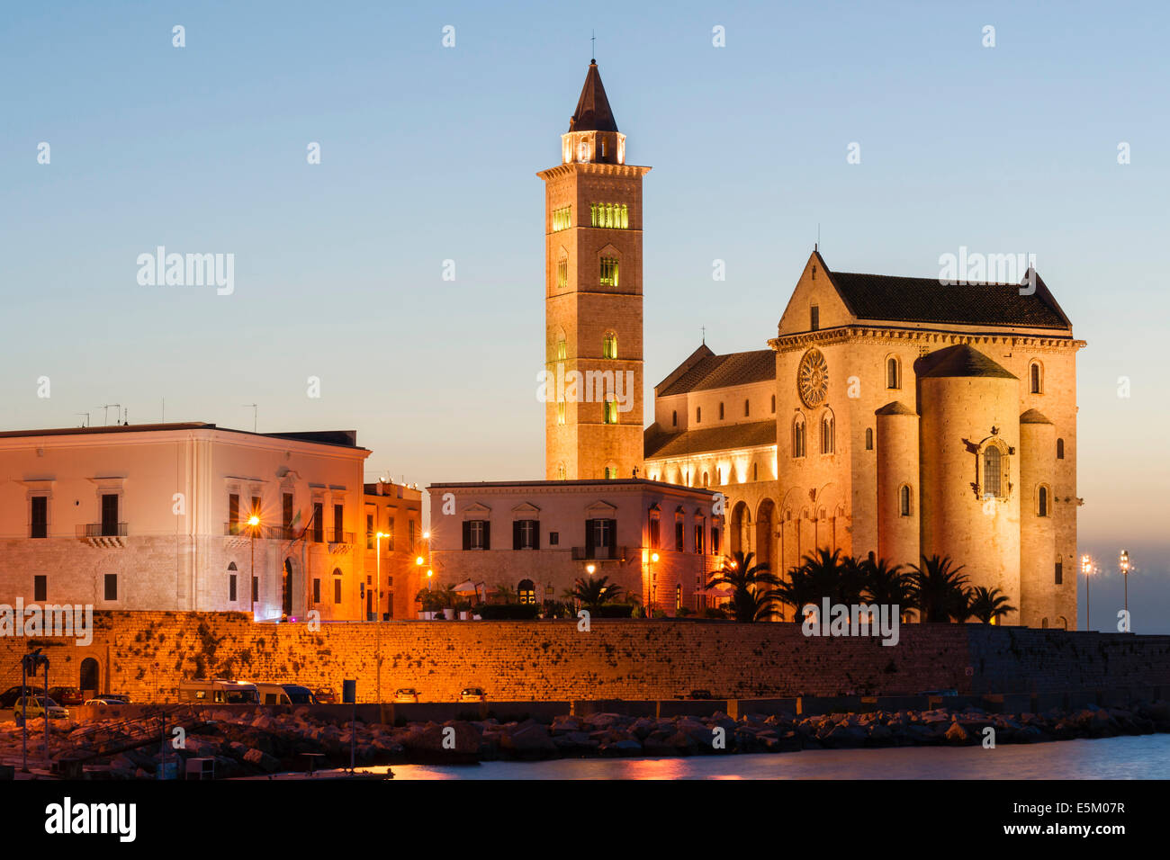 Blue hour, Gothic Norman Church, Marine Cathedral, Cathedral of San Nicola Pellegrino, 11th century, Trani, Bari province Stock Photo