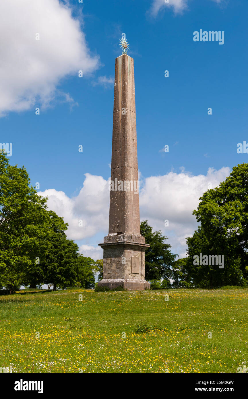 Stourhead, Wiltshire, UK, a world-famous 18c Picturesque landscape garden. The Obelisk (1839) replaces the original of 1746 Stock Photo