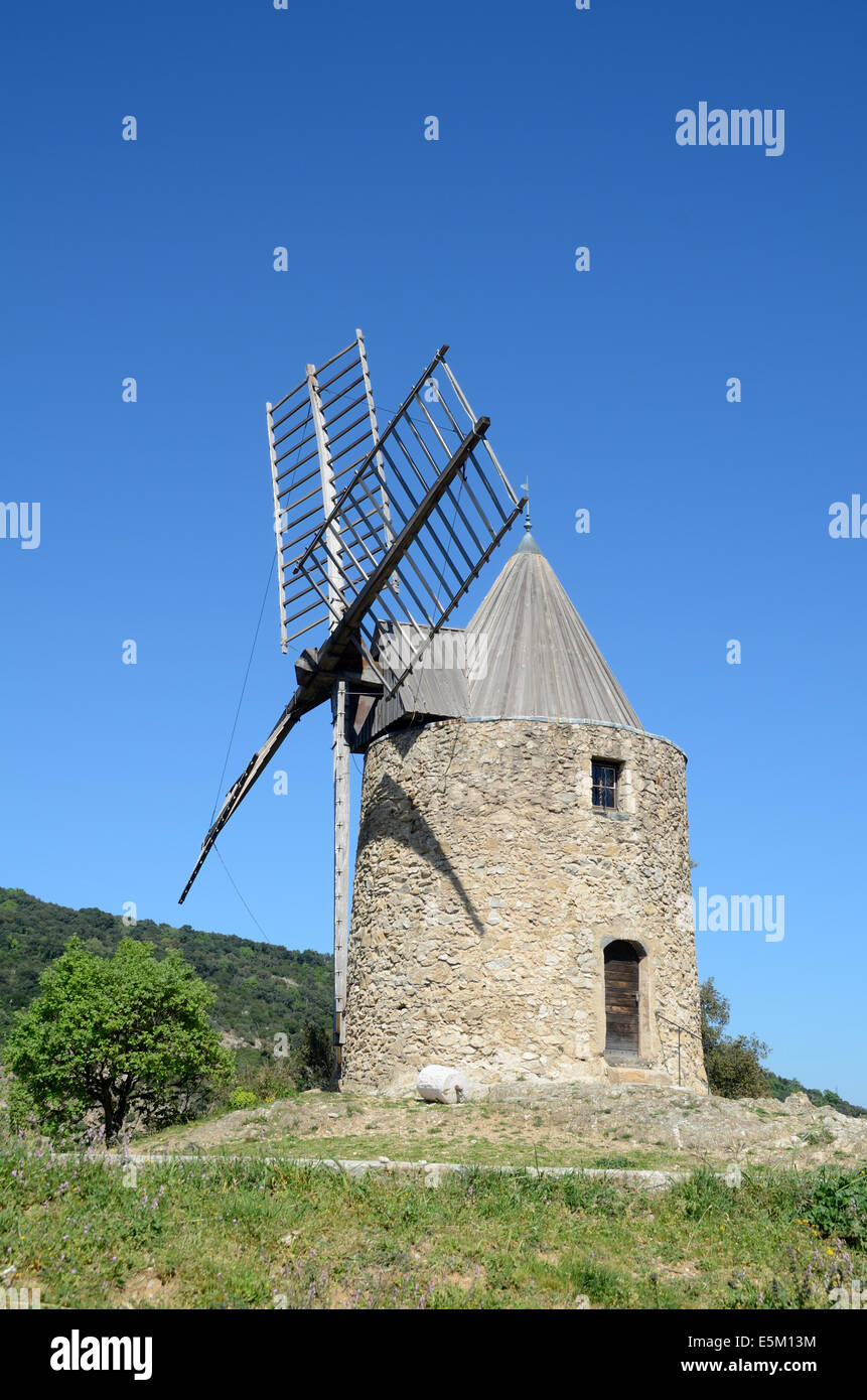 Traditional Stone Windmill at Grimaud Var Provence France Stock Photo