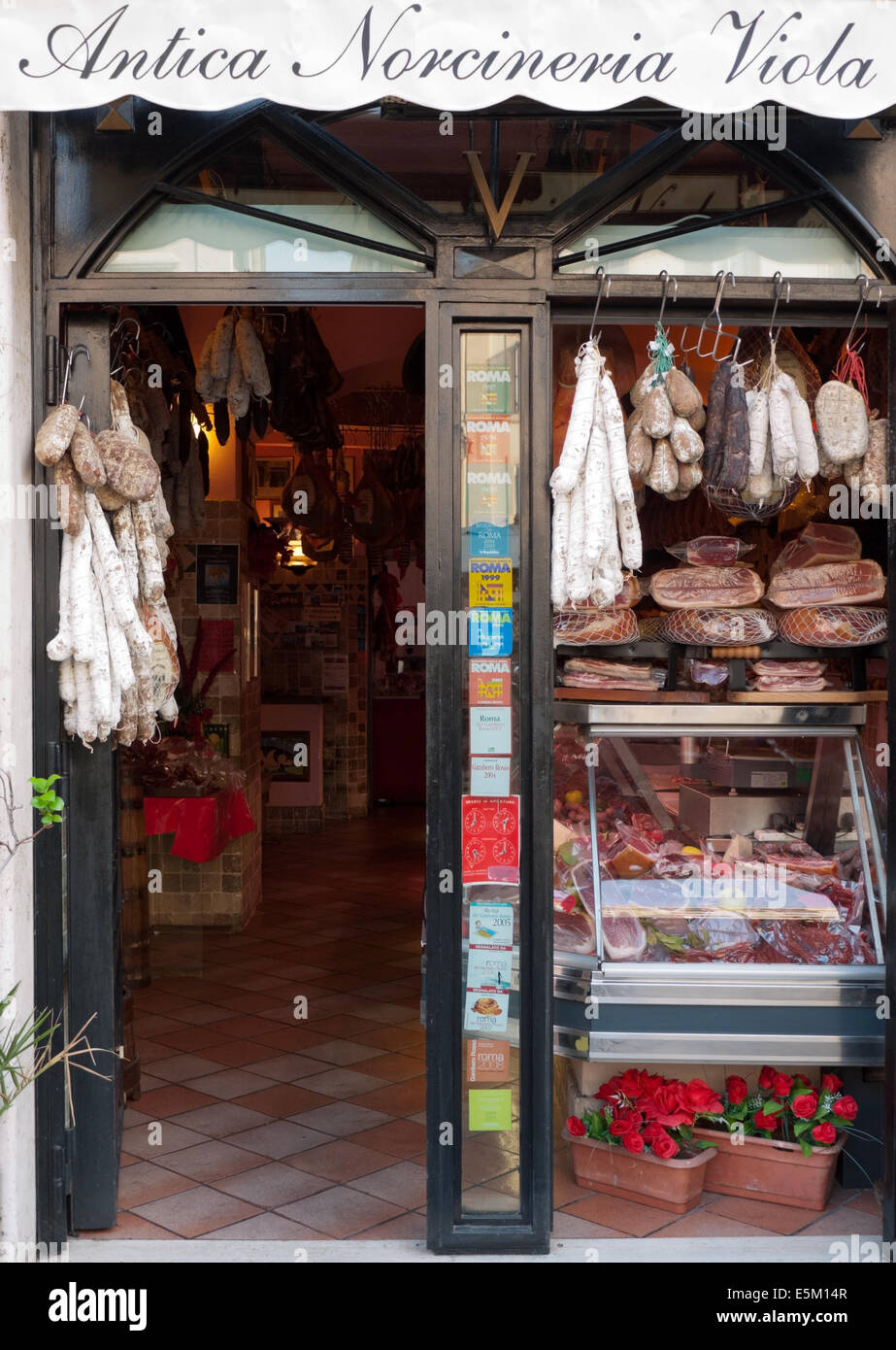 Famous salami store in Rome, Italy Stock Photo Alamy