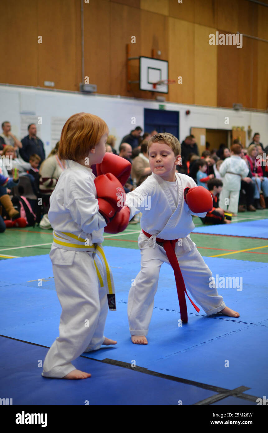 Young boys fighting in karate competition Stock Photo Alamy