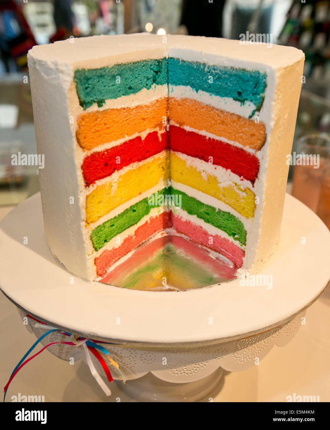 Rainbow coloured cake Stock Photo