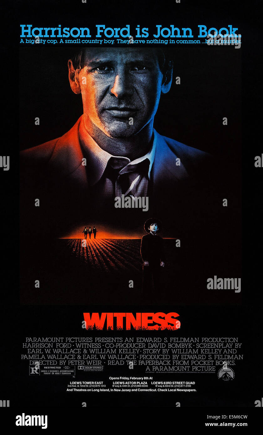 WITNESS, US poster art, Harrison Ford, Lukas Haas, 1985, ©Paramount Pictures / Courtesy: Everett Collection Stock Photo