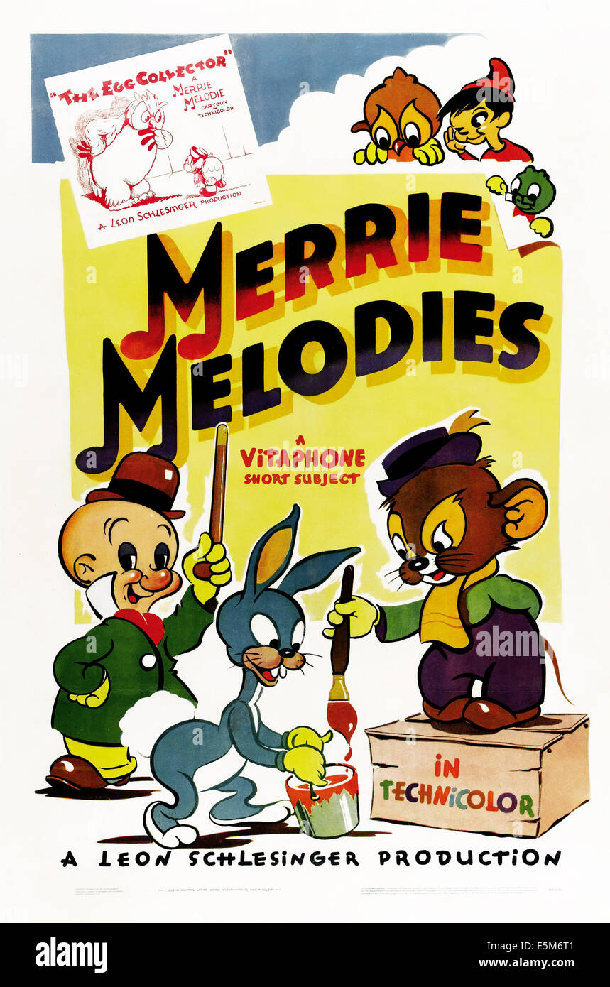 THE EGG COLLECTOR, poster for a Merrie Melodies Vitaphone animated short, Elmer Fudd (left), early version of Bugs Bunny Stock Photo