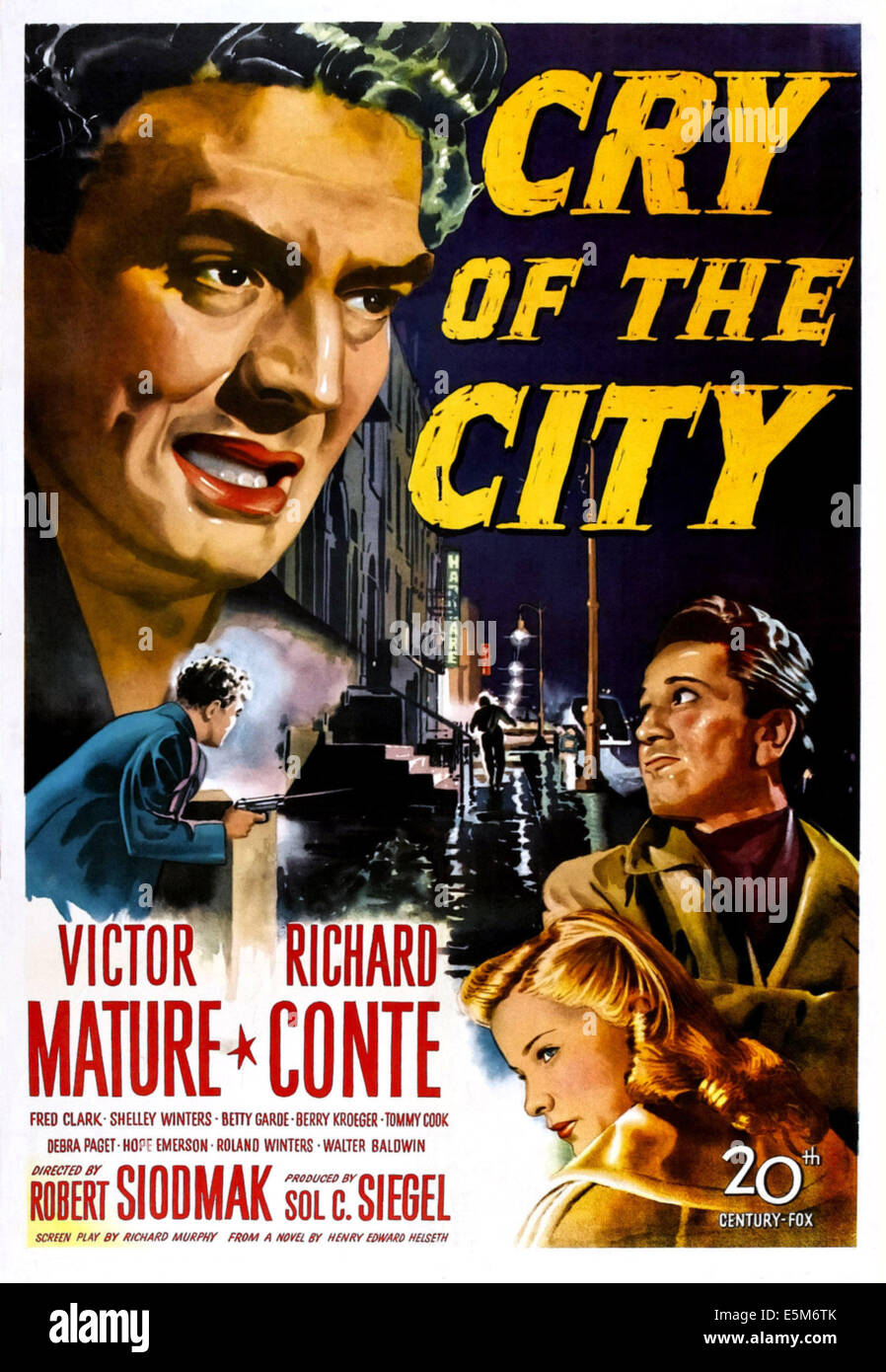 CRY OF THE CITY, Victor Mature (top left), Richard Conte (top right), Shelley Winters (bottom right), 1948, TM & ©Copyright Stock Photo