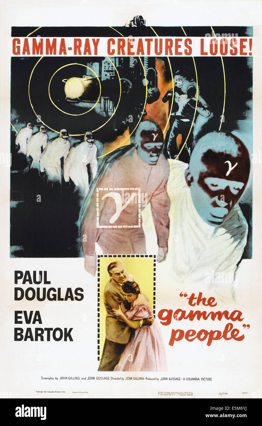 THE GAMMA PEOPLE, US poster, bottom: Paul Douglas, Eva Bartok, 1956 Stock Photo