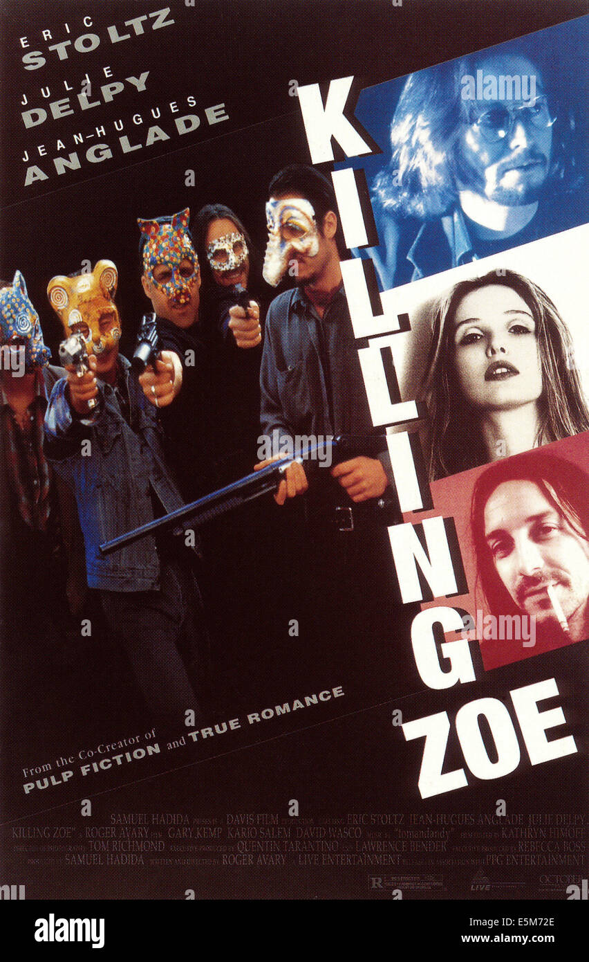 KILLING ZOE, from top: Eric Stoltz, Julie Delpy, Jean-Hugues Anglade, 1993, © October Films/courtesy Everett Collection Stock Photo