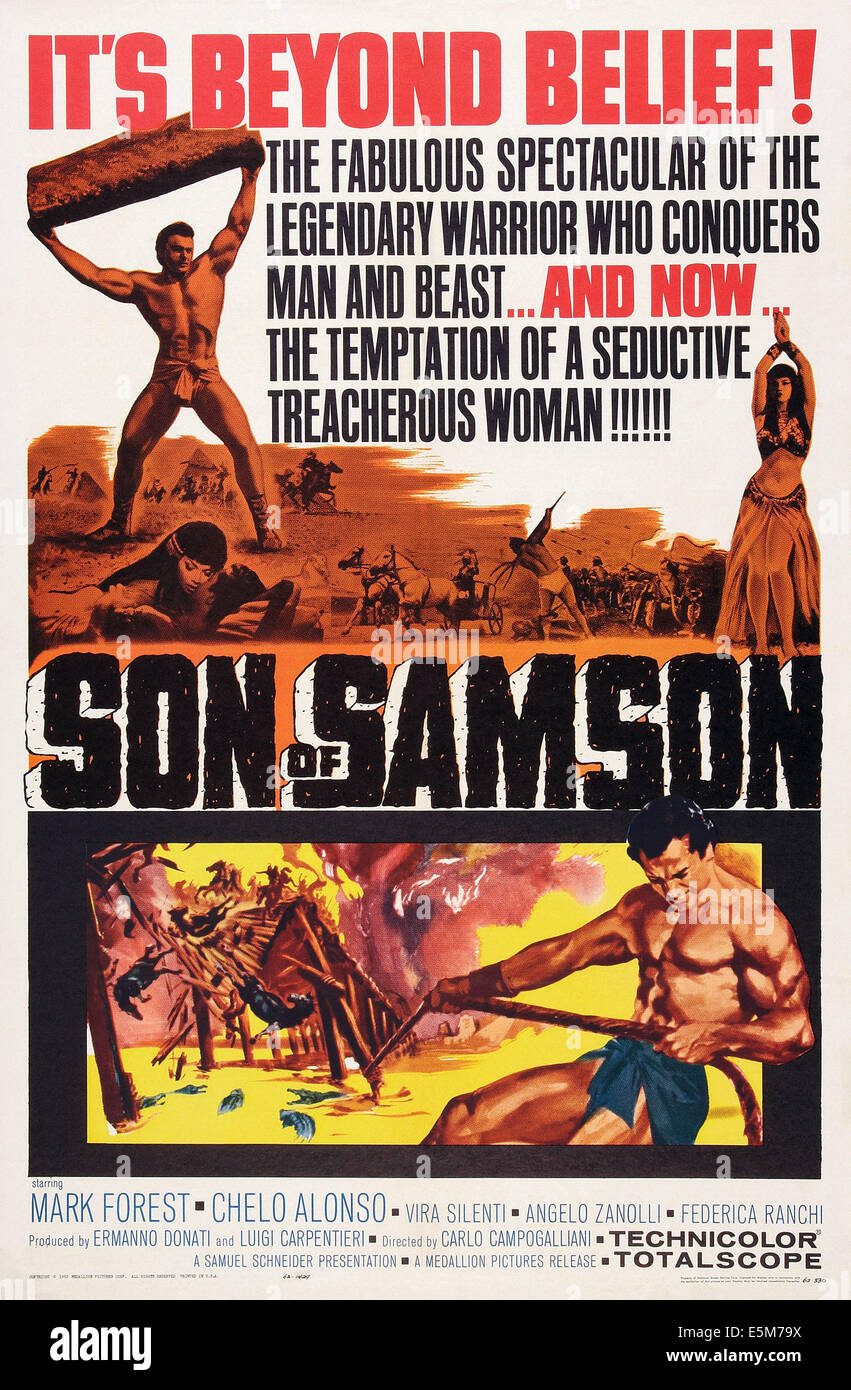 SON OF SAMSON, (aka MACISTE NELLA VALLE DEI RE), US poster art, Mark Forest, 1960 Stock Photo