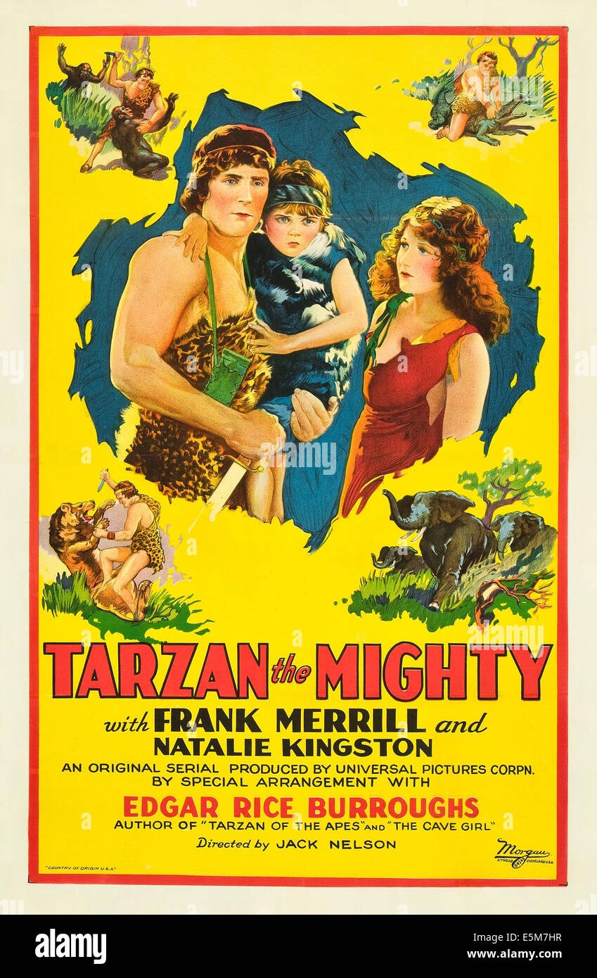 TARZAN THE MIGHTY, Frank Merrill, Bobby Nelson, Natalie Kingston, 1928 Stock Photo