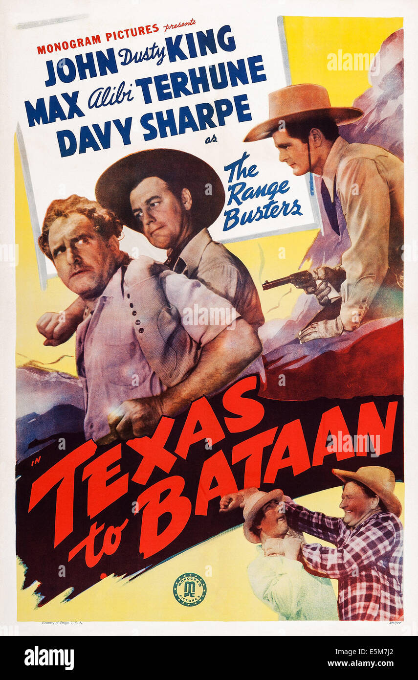TEXAS TO BATAAN, US poster art, Tex Palmer, John King, David Sharpe, Max Terhune, 1942 Stock Photo
