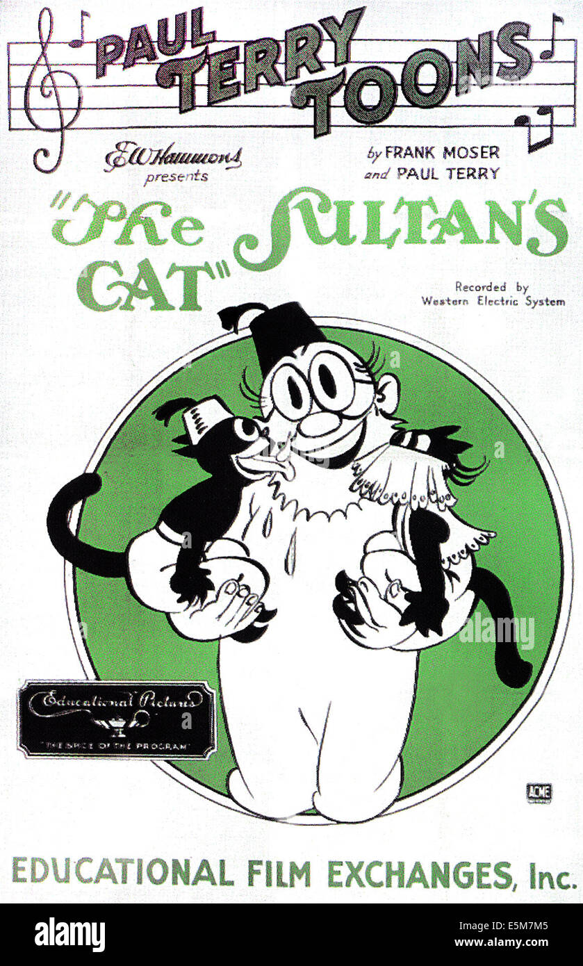 THE SULTAN'S CAT, poster art for animated short featuring a sultan and cats, 1931 Stock Photo