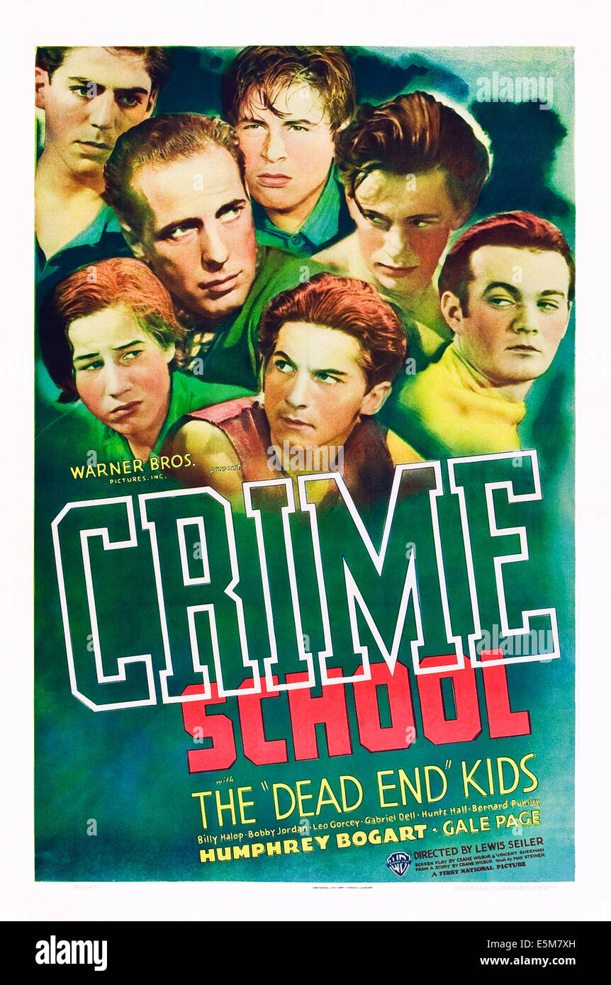 CRIME SCHOOL, Humphrey Bogart, The Dead End Kids: Billy Halop, Bernard Punsley, Leo Gorcey, Bobby Jordan, Gabriel Dell, 1938 Stock Photo