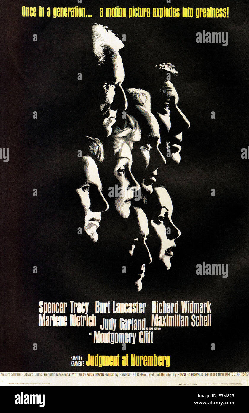 JUDGMENT AT NUREMBERG, (top to bottom), Spencer Tracy, Maximilian Schell, Marlene Dietrich, Richard Widmark, Burt Lancaster, Stock Photo