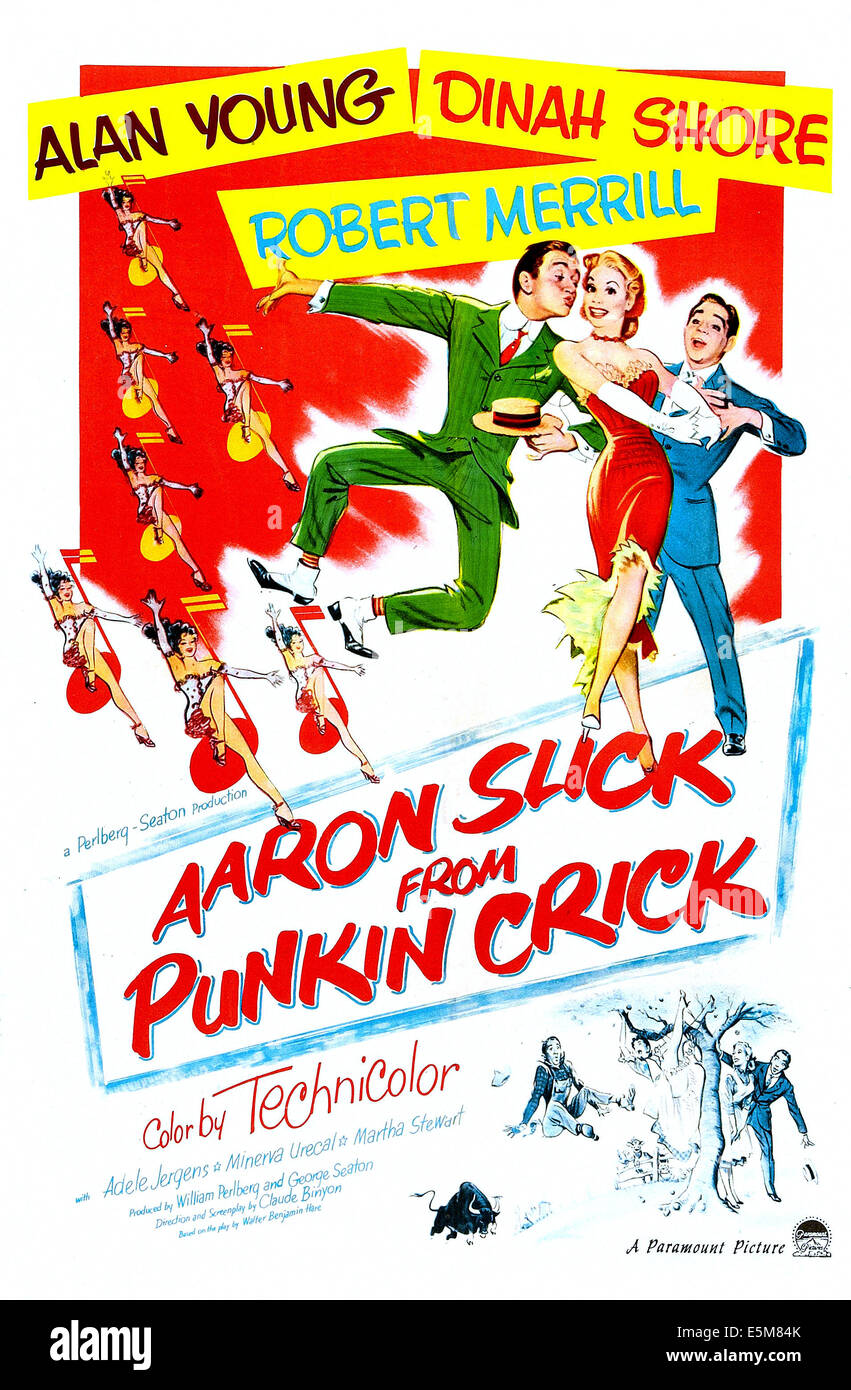 AARON SLICK FROM PUNKIN CRICK, US poster, from left: Alan Young, Dinah Shore,  Robert Merrill, 1952 Stock Photo