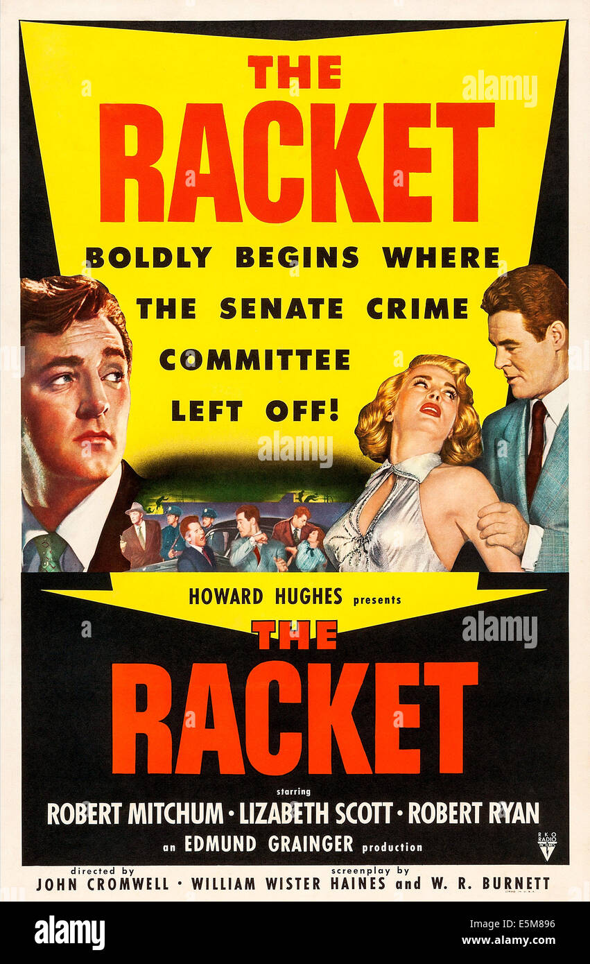 THE RACKET, US poster art, from left: Robert Mitchum, Lizabeth Scott