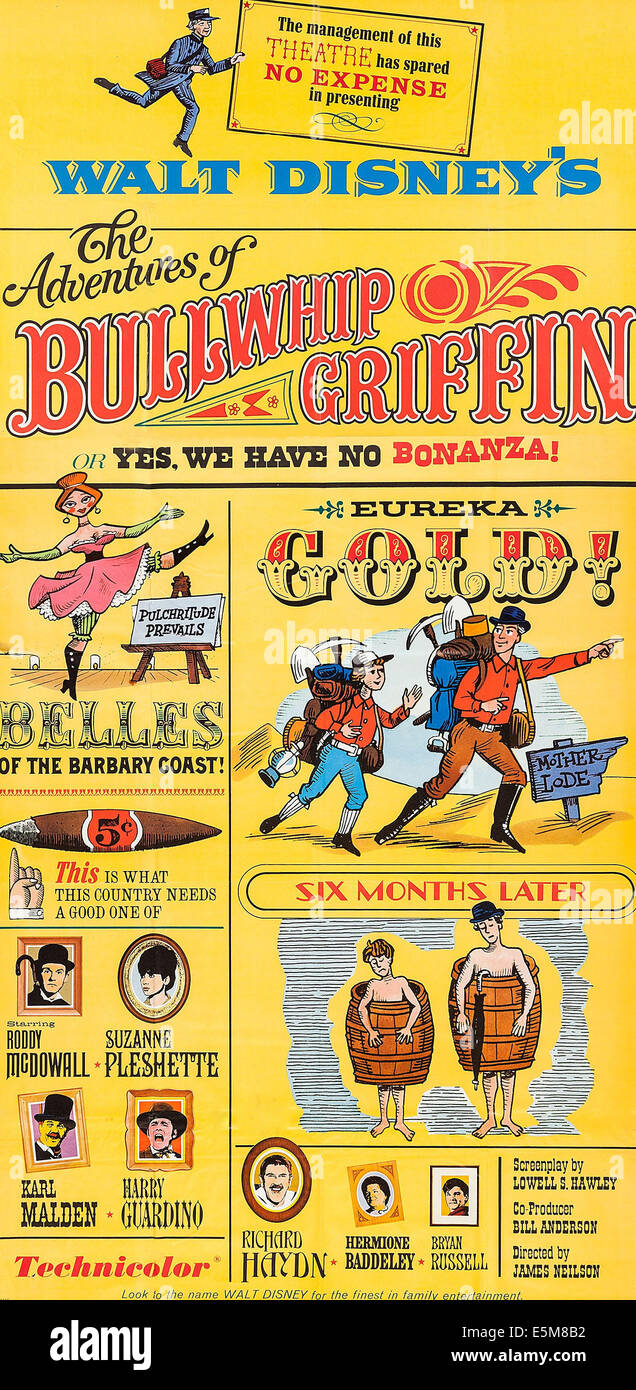 THE ADVENTURES OF BULLWHIP GRIFFIN, bottom l-r: Roddy McDowall, Suzanne Pleshette, Karl Malden, Harry Guardino, Richard Haydn, Stock Photo
