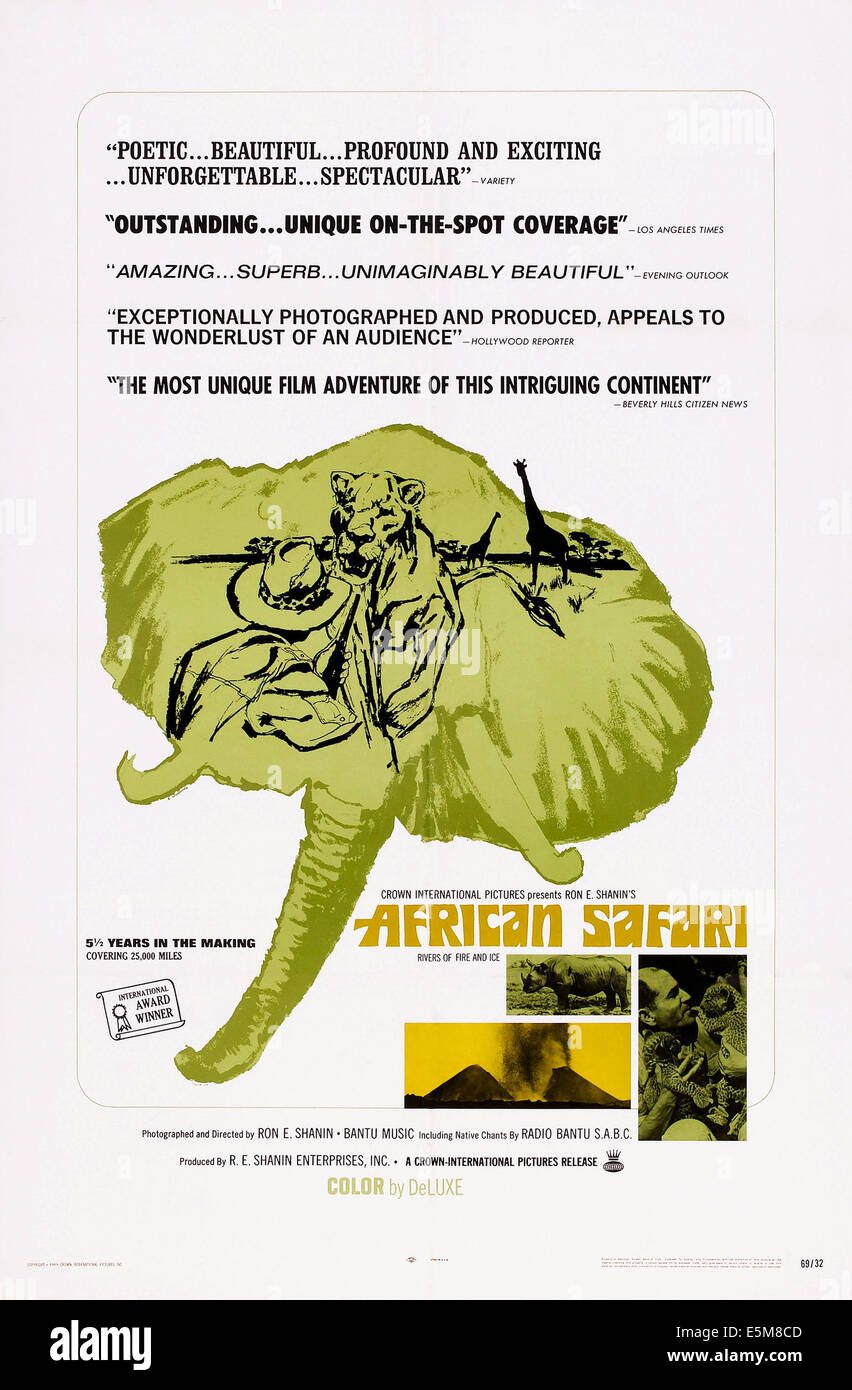 AFRICAN SAFARI, (aka RIVERS OF FIRE AND ICE), US poster, 1968 Stock Photo