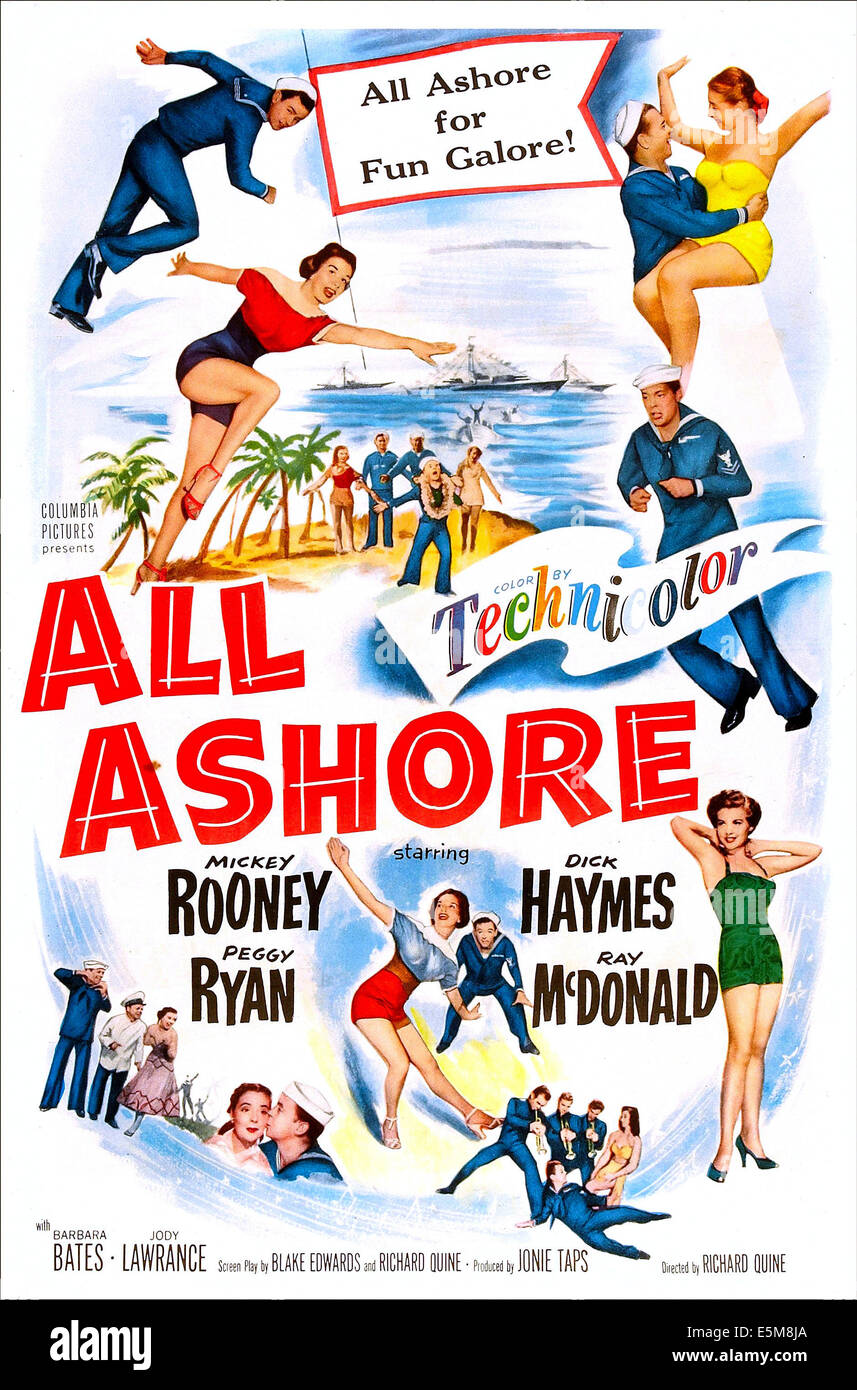 ALL ASHORE, US poster, top right: Mickey Rooney, bottom right: Barbara Bates, 1953 Stock Photo