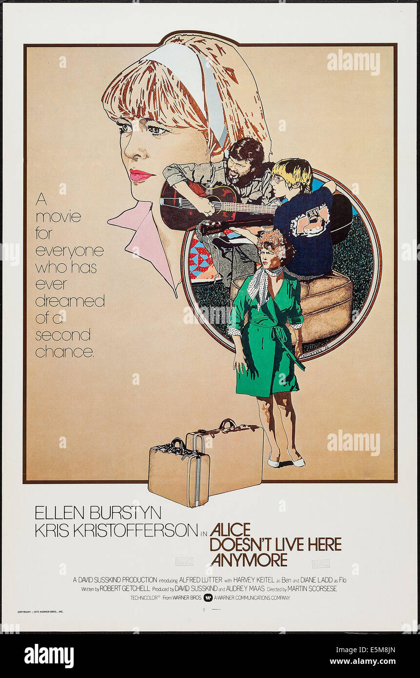 ALICE DOESN'T LIVE HERE ANYMORE, l-r: Ellen Burstyn, Kris Kristofferson, Alfred Lutter on poster art, 1974 Stock Photo