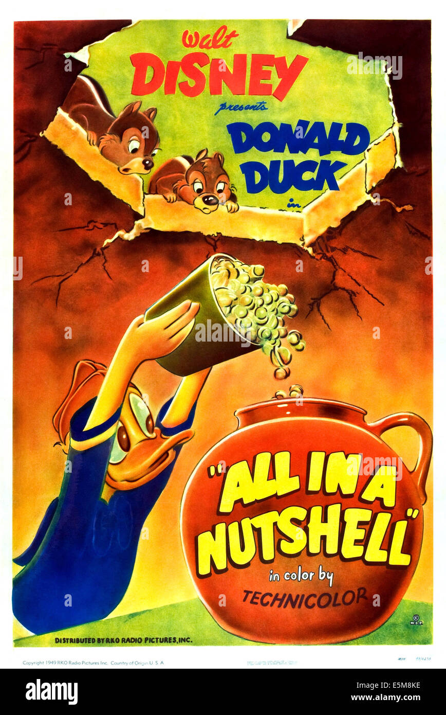 ALL IN A NUTSHELL, top l-r: Chip and Dale, bottom: Donald Duck on poster art, 1949 Stock Photo