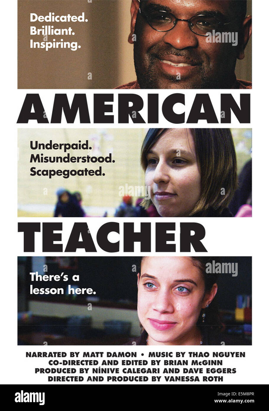 AMERICAN TEACHER, from top: Jonathan Dearman, Jamie Fidler, Rhena Jasey on US poster art, 2011, ©First Run Features/courtesy Stock Photo