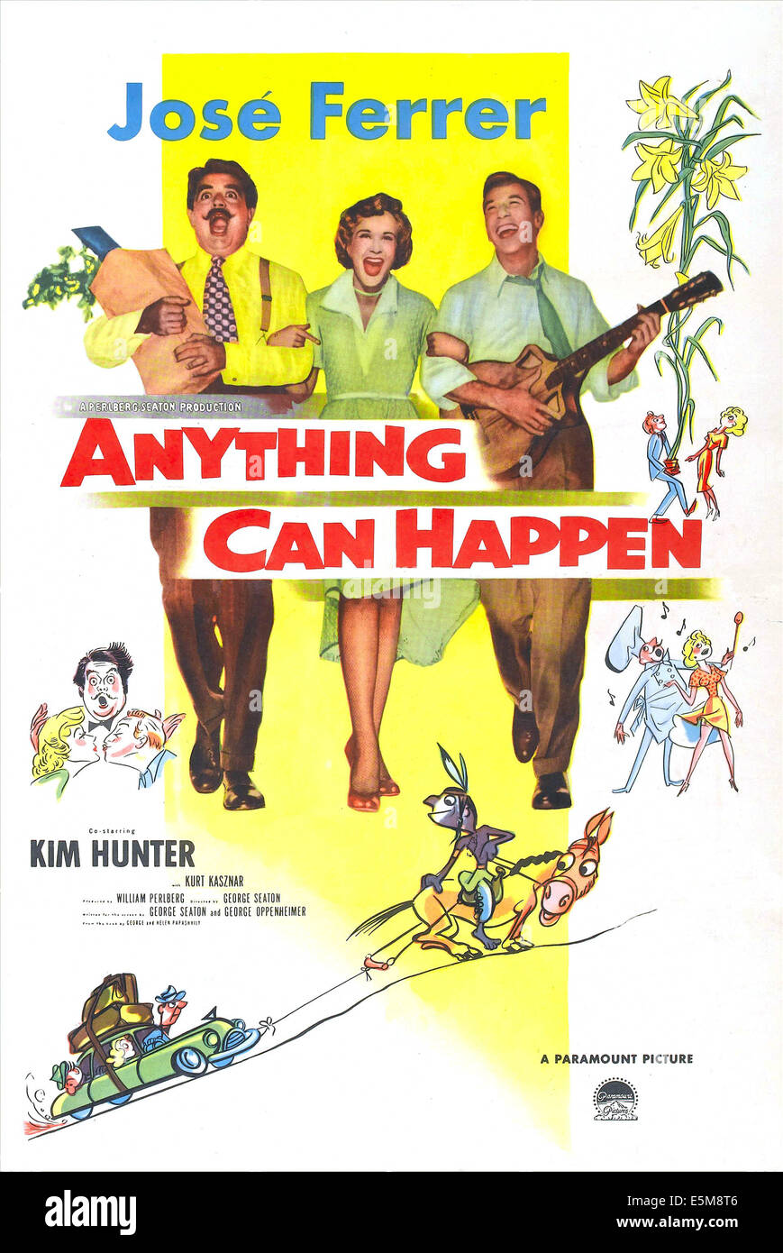 ANYTHING CAN HAPPEN, US poster, from left: Kurt Kasznar, Kim Hunter, Jose Ferrer, 1952 Stock Photo