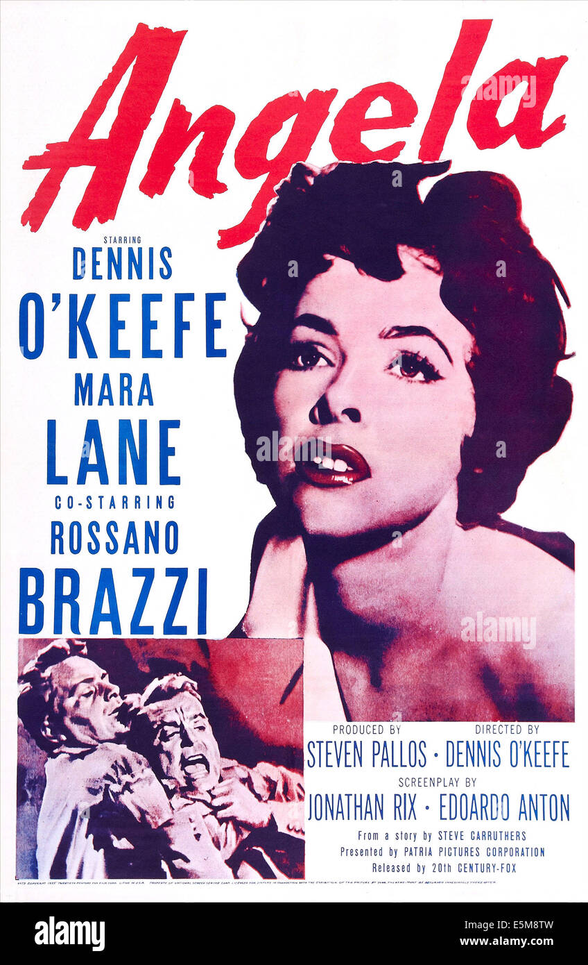 ANGELA, US poster, bottom from left: Dennis O'Keefe, Rossano Brazzi,   Mara Lane (center), 1954. TM & Copyright © 20th Century Stock Photo