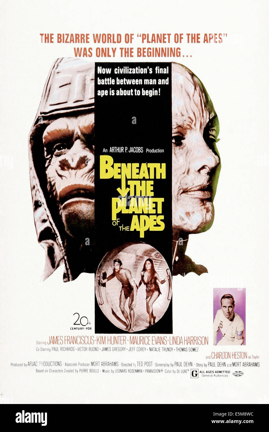 BENEATH THE PLANET OF THE APES, Charlton Heston, Linda Harrison, 1970. ©20th Century-Fox Film Corporation, TM & Stock Photo