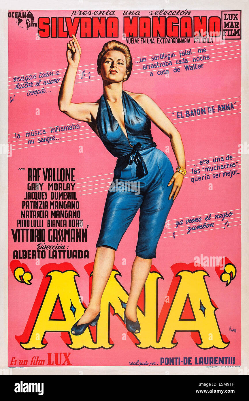 ANNA, (aka ANA), Silvana Mangano on Spanish poster art, 1951 Stock Photo