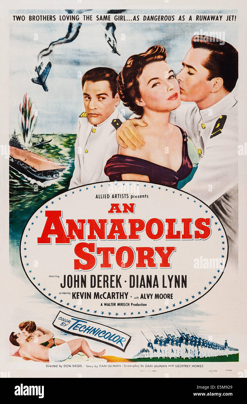 AN ANNAPOLIS STORY, US poster, top from left: Kevin McCarthy, Diana Lynn, John Derek, 1955 Stock Photo