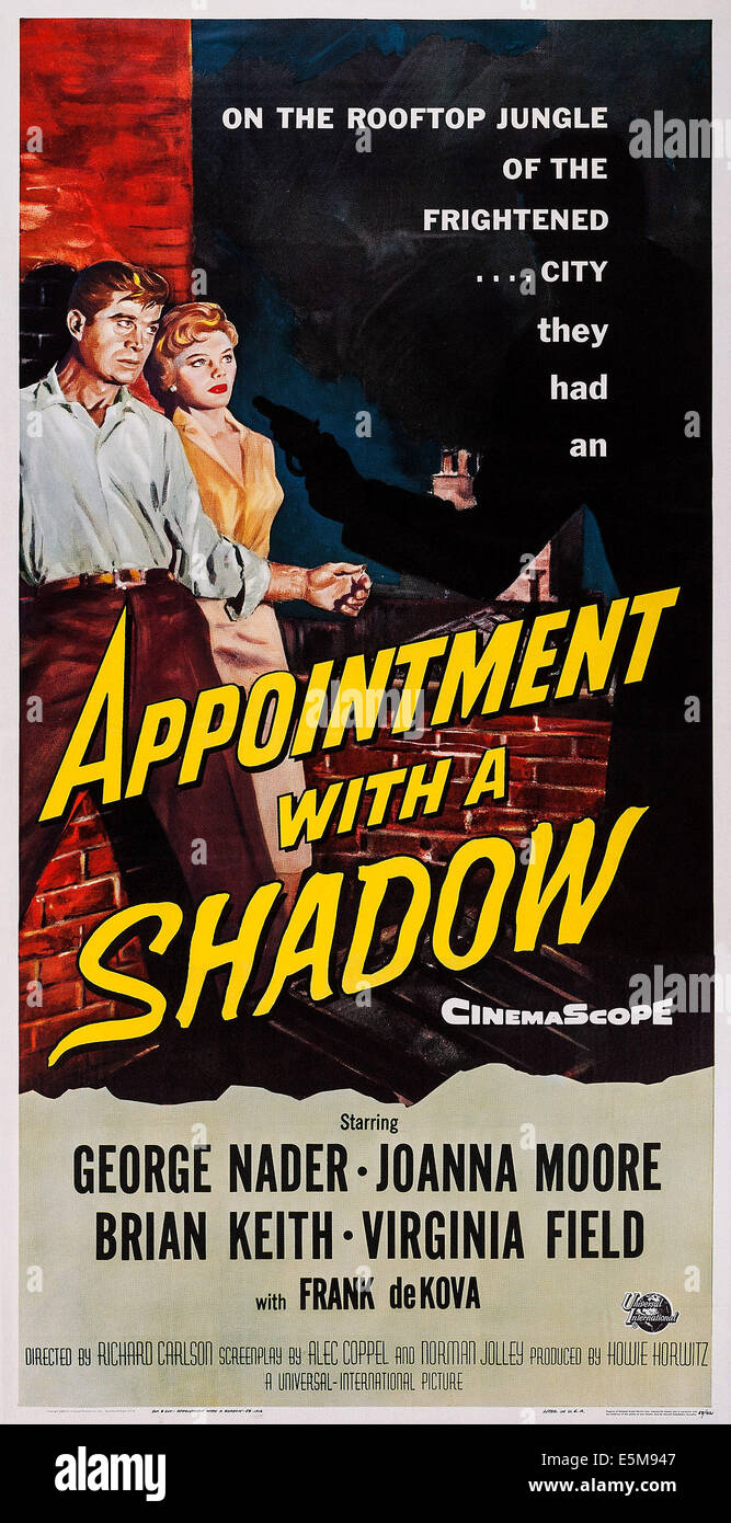 APPOINTMENT WITH A SHADOW, US poster, from left: George Nader, Joanna Moore, 1957 Stock Photo