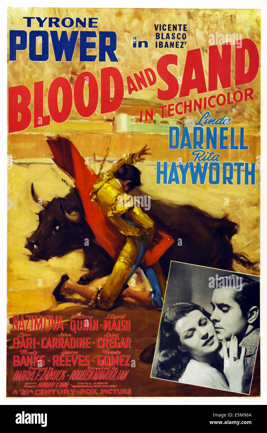 BLOOD AND SAND, US poster, from left: Rita Hayworth, Tyrone Power, 1941, TM & Copyright © 20th Century Fox Film Corp./courtesy Stock Photo