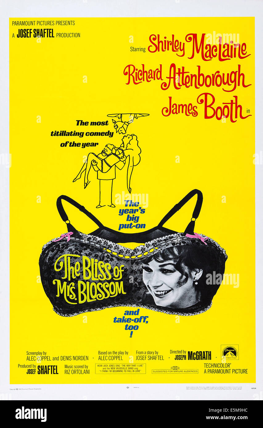 THE BLISS OF MRS. BLOSSOM, US poster, Shirley MacLaine, 1968 Stock Photo