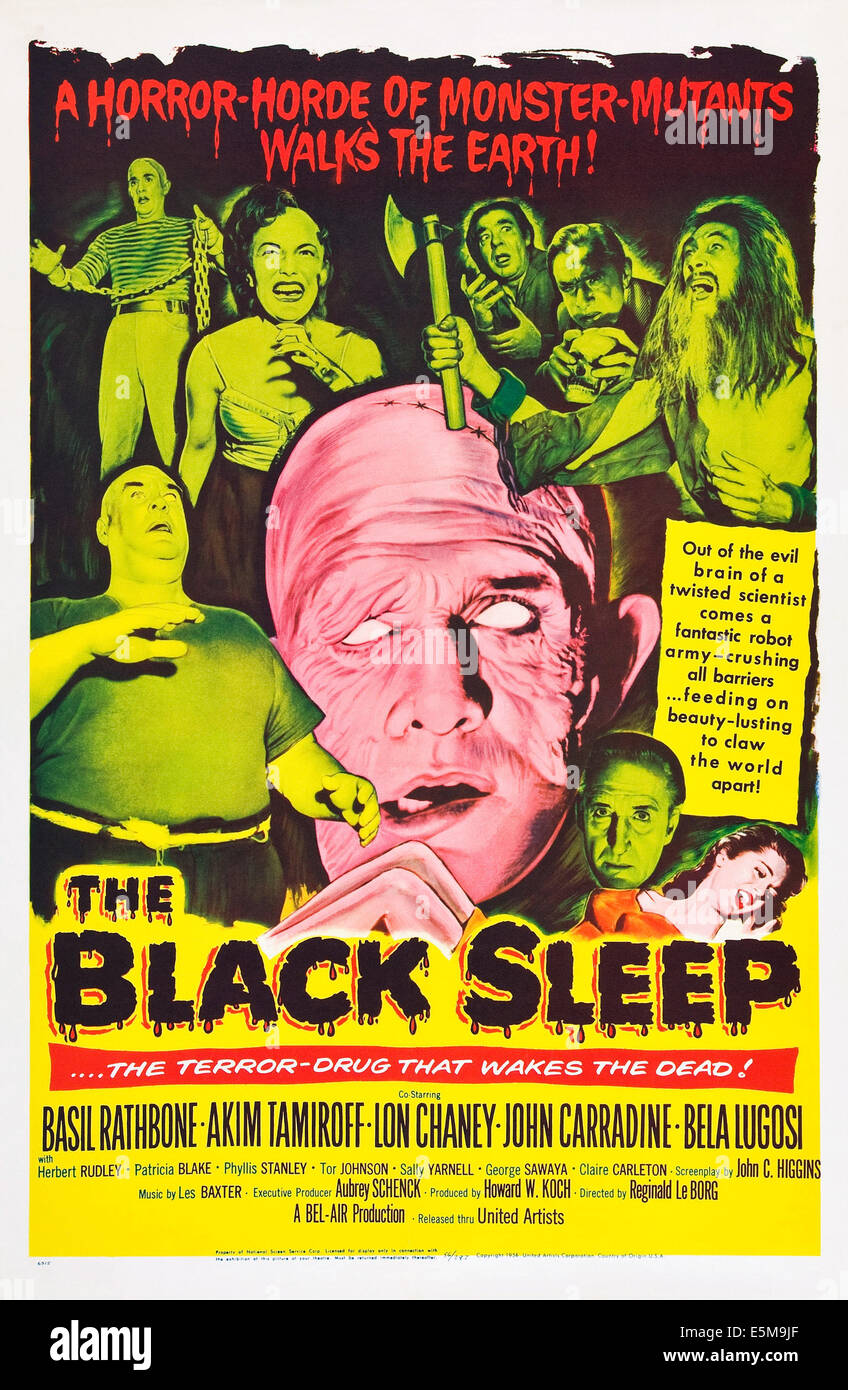 THE BLACK SLEEP, top l-r: George Sawaya, Sally Yarnell, Lon Chaney Jr., Bela Lugosi, John Carradine, bottom l-r: Tor Johnson, Stock Photo