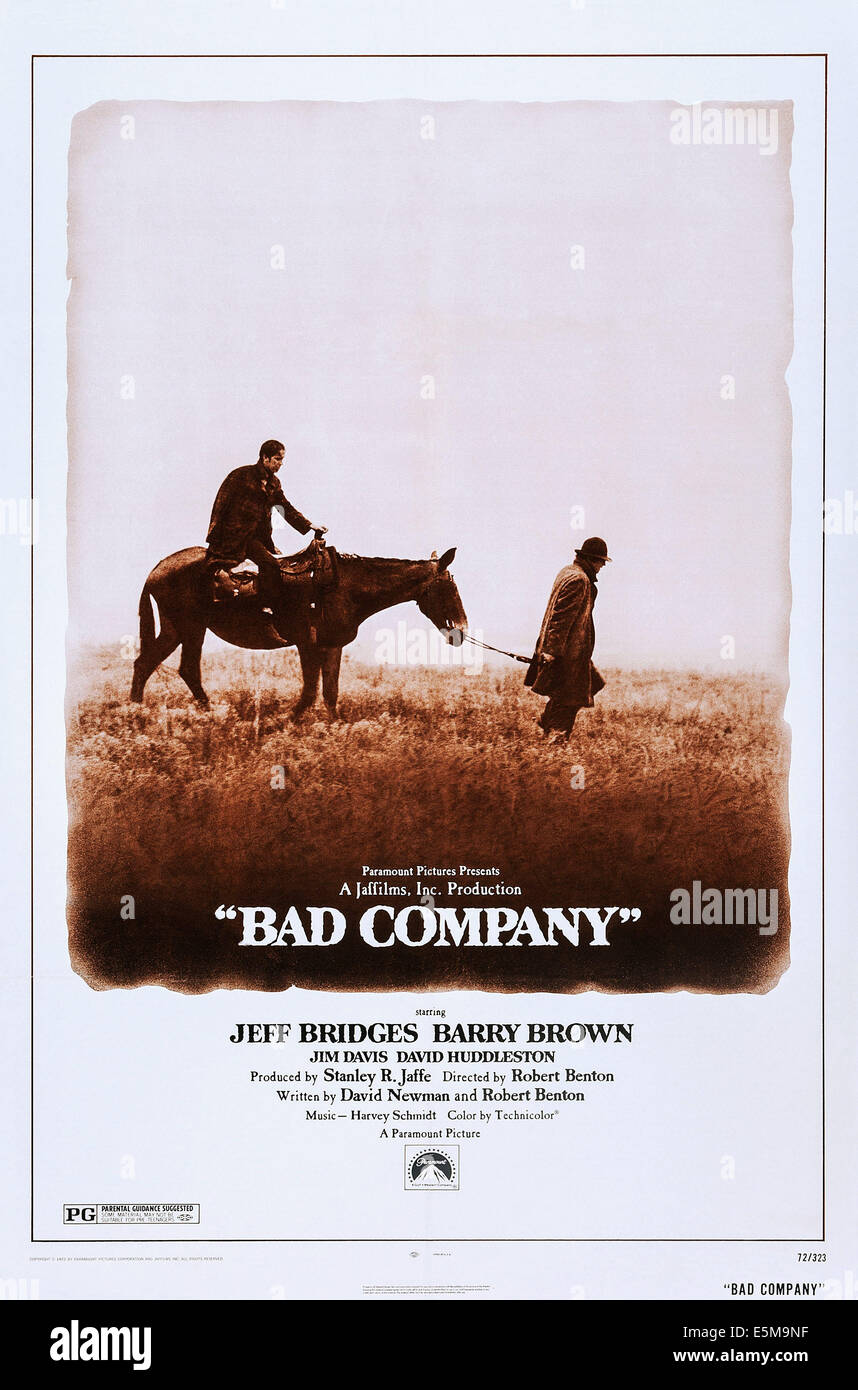 BAD COMPANY, l-r: Barry Brown, Jeff Bridges on poster art, 1972 Stock Photo