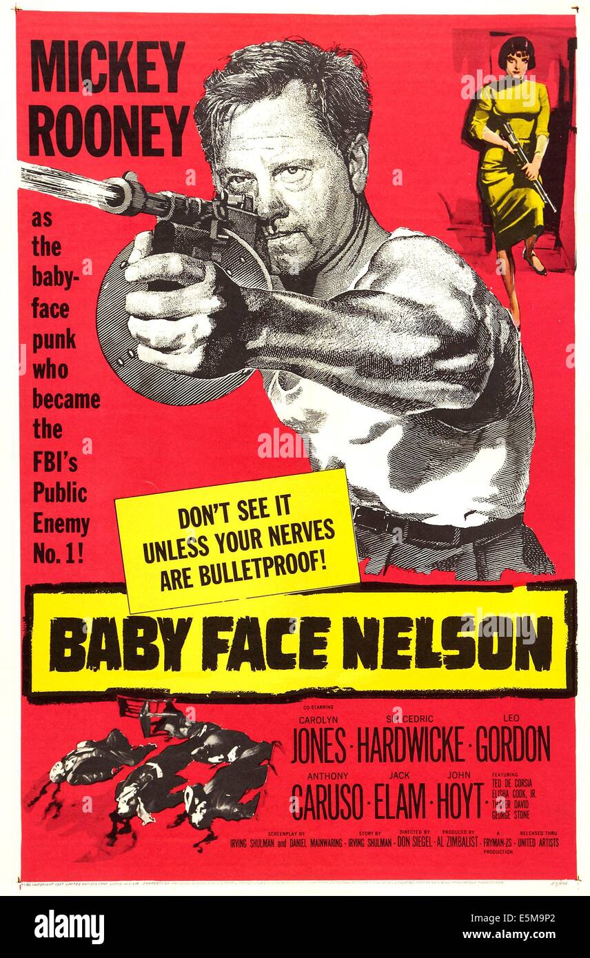 BABY FACE NELSON, US poster, from left: Mickey Rooney, Carolyn Jones, 1957 Stock Photo