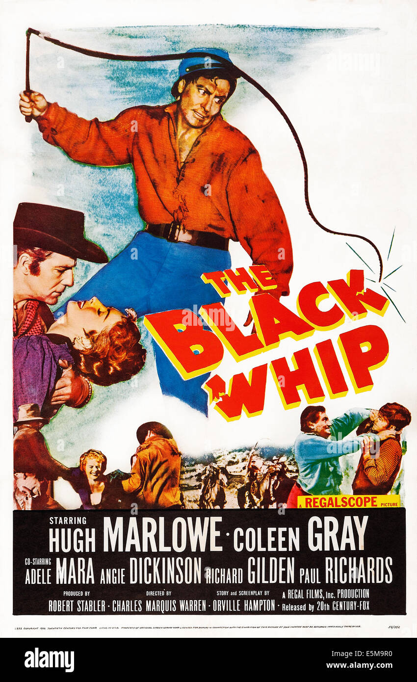 THE BLACK WHIP, US poster art, Hugh Marlowe, 1956. TM & Copyright ©20th Century Fox Film Corp. All rights reserved/courtesy Stock Photo