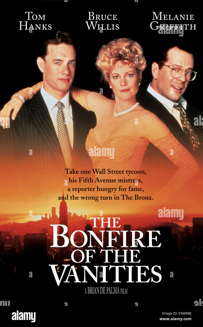 THE BONFIRE OF THE VANITIES, Tom Hanks, Melanie Griffith, Bruce Willis, 1990, (c) Warner Brothers/courtesy Everett Collection Stock Photo