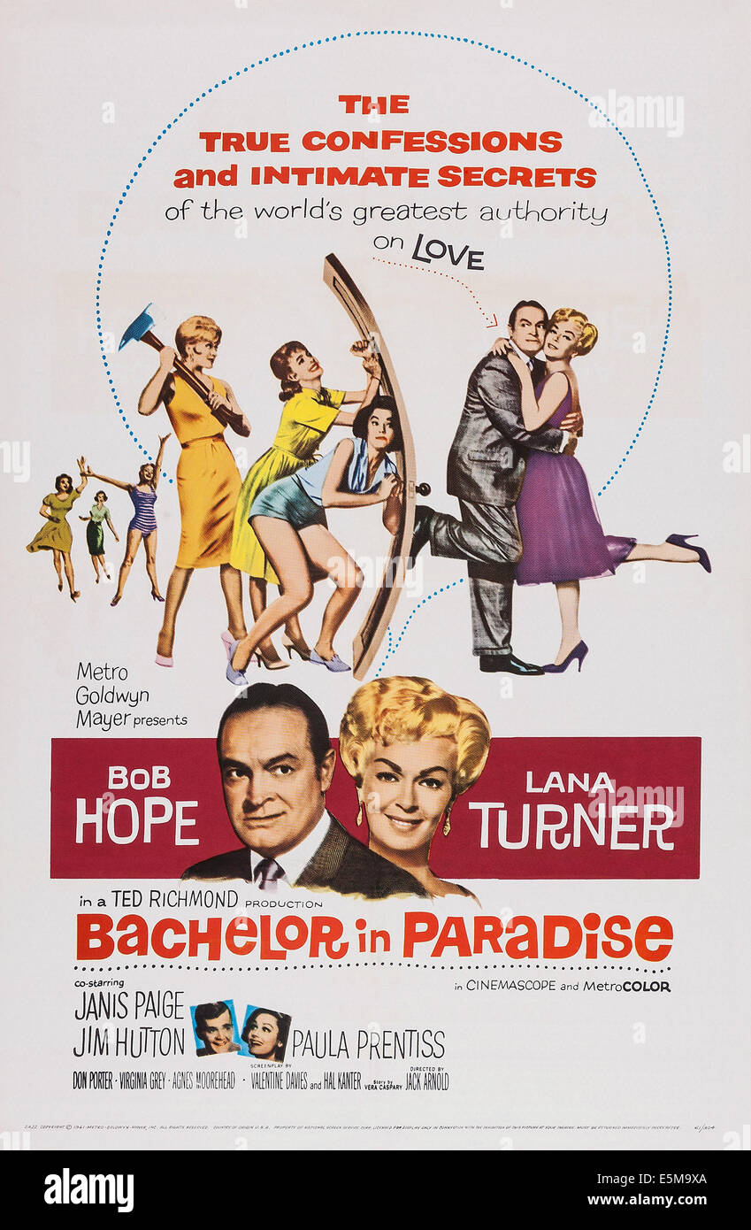 BACHELOR IN PARADISE, top from left: Janis Paige, Virginia Grey, Paula   Prentiss, Bob Hope, Lana   Turner; center from left: Stock Photo