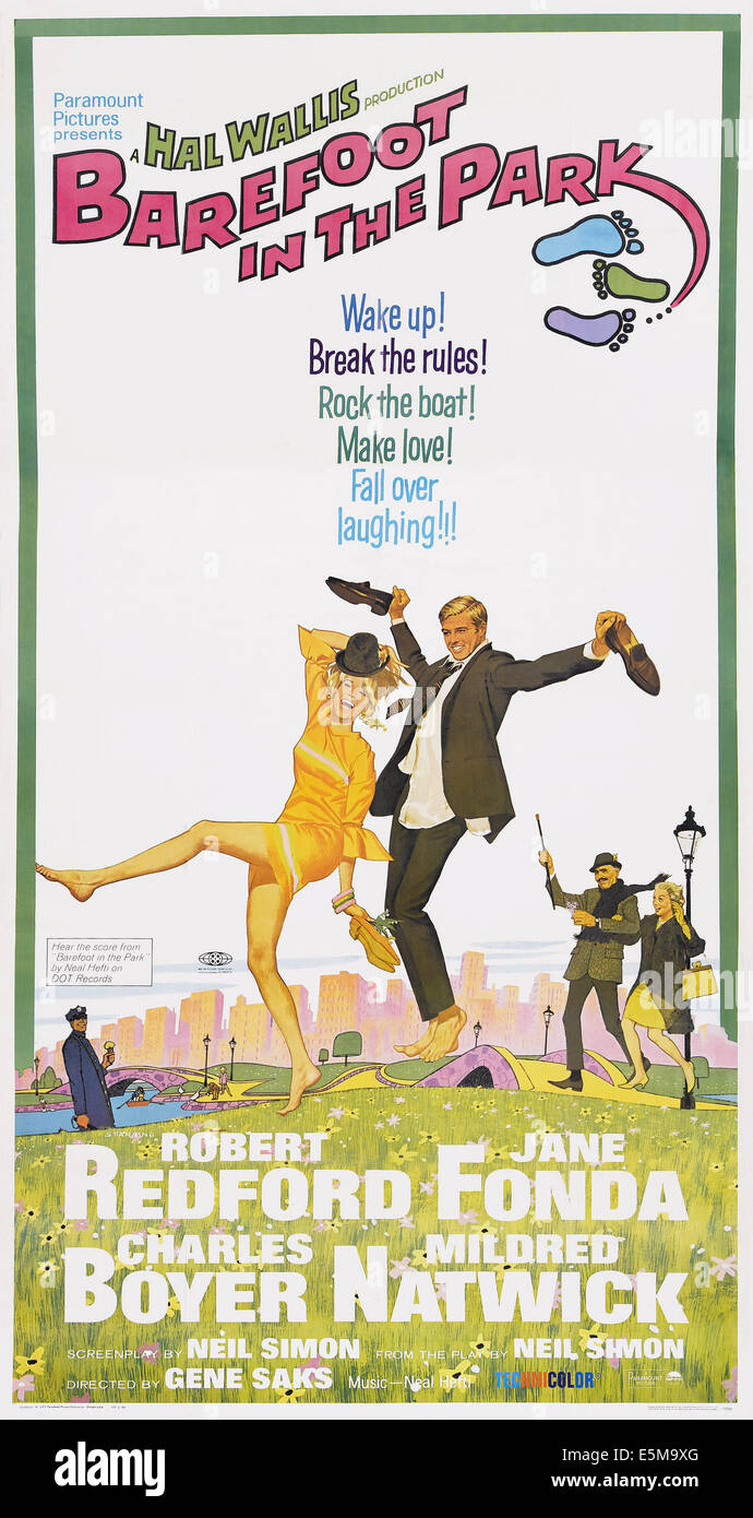 BAREFOOT IN THE PARK, US poster art, from left: Jane Fonda, Robert Redford, Charles Boyer, Mildren Natwick, 1967 Stock Photo