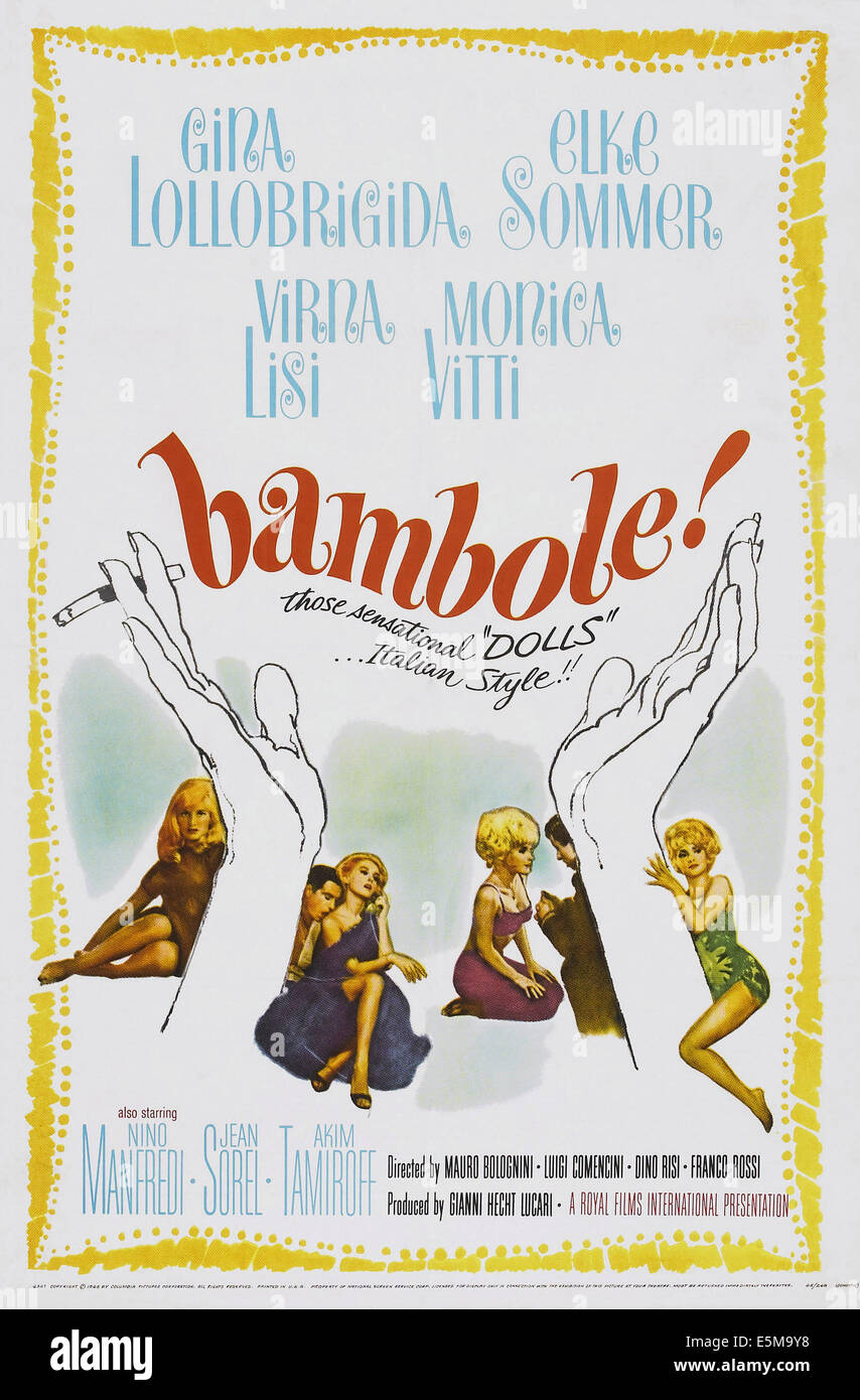 LE BAMBOLE, (aka THE DOLLS), l-r: Monica Vitti, Nino Manfredi, Gina Lollobrigida, Elke Sommer, Virna Lisi on poster art, 1965. Stock Photo