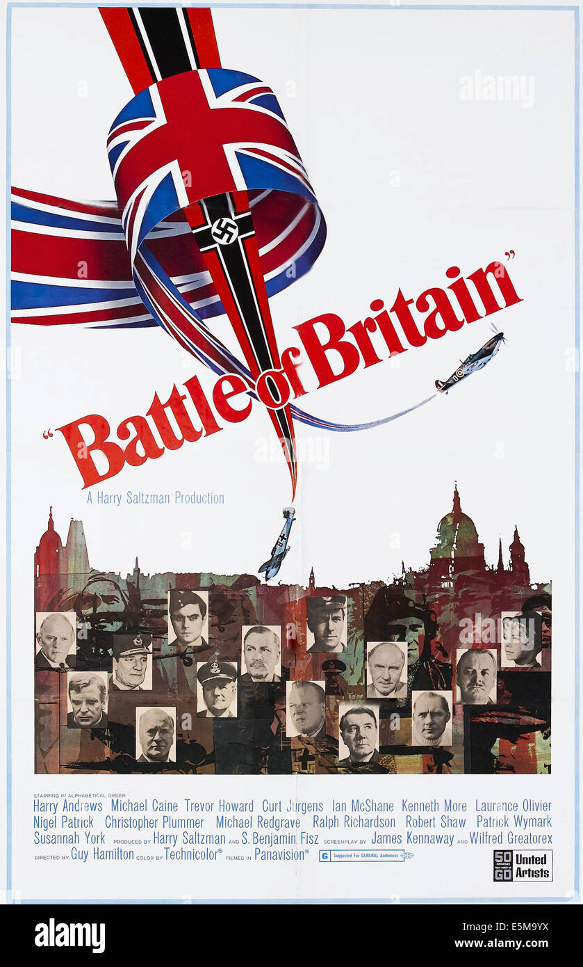 BATTLE OF BRITAIN, bottom 2nd from left: Michael Caine, center: Laurence Olivier, Christopher Plummer, Robert Shaw, center Stock Photo