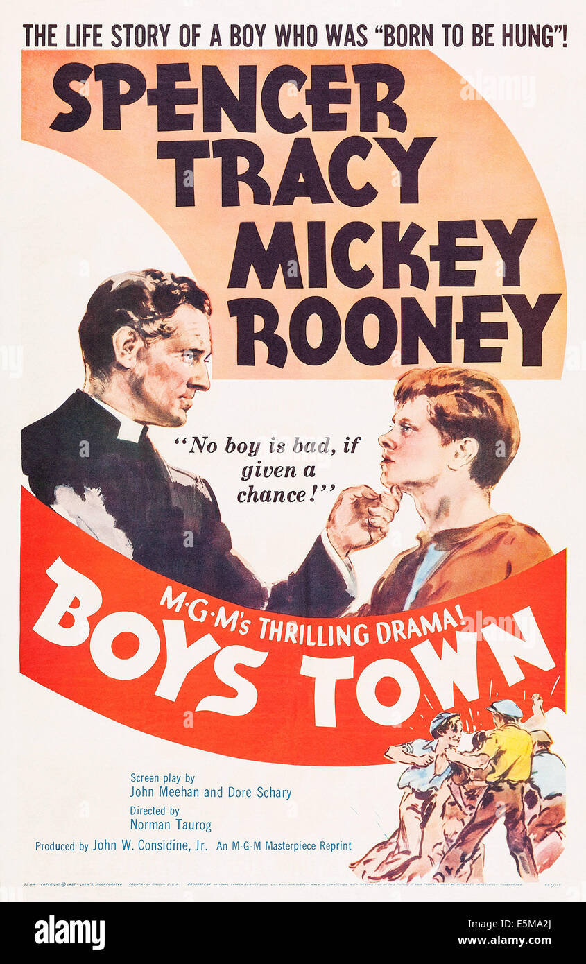 BOYS TOWN, l-r: Spencer Tracy, Mickey Rooney on poster art, 1938. Stock Photo